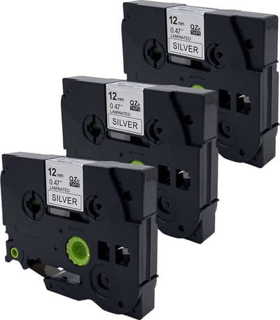 DULA Brother Compatible label tape- Tze-931 - 3 cassettes - Brother P-Touch - Zwart op zilver - 12mm x 8m
