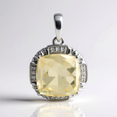 Cavill - Luxe Zilveren Hanger - 925 Sterling Zilver Rhodium - 4,276 ct Oregon Zonnesteen - Antiek Kussen Slijpsel - Dames Sieraad met Zirkonia