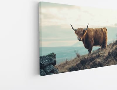 Saammp Canvas Schilderij Schotse Hooglander Koe tussen de bomen - Dieren - Natuur - 45x30 - Foto op canvas - Wanddecoratie - muurdecoratie Woonkamer - Slaapkamer decoratie - Canvas Print