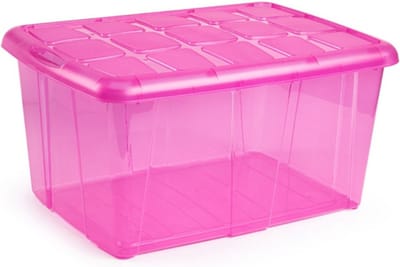 Plasticforte opslagbak organizers met deksel - transparant/roze - 60 liter - kunststof