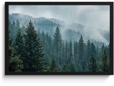 Poster in lijst - Fotolijst 60x40 cm - Posters - Naaldwoud - Bergen - Mist - Posterlijst zwart - Decoratie - Wanddecoratie woonkamer - Muurdecoratie slaapkamer