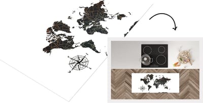 Keukenloper - Loper keuken - Wereldkaart - Windroos - Goud - Design - 120x50 cm - Keukenloper vinyl