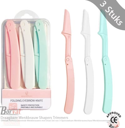 Borvat® - Opvouwbare Wenkbrauw Scheerapparaten Reizen - Draagbare Wenkbrauw Shapers Trimmers Ontharings Gereedschap Gemakkelijk te gebruiken Incl. Opbergdoos - 3 Stuks