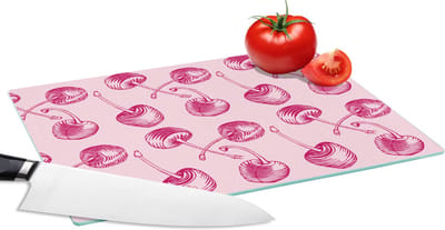 Glazen Snijplank - 28x20 - Vintage - Kersen - Patronen - Roze - Snijplanken Glas