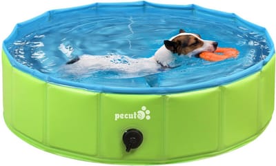 Hondenzwembad, zwembad voor honden en katten (80 x 20 cm, 100 l), zwembad hond, kinderbadje, hondenbadkuip opvouwbaar zwembad met antislip pvc, voor kinderen en honden, kat, M, groen