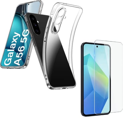 Silicone hoesje transparant met 1x Tempered glas Screen Protector Geschikt voor: Samsung Galaxy A56