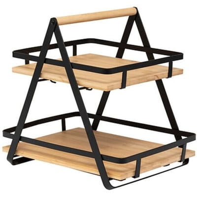 5Five Keuken/aanrecht rekje - metaal/bamboe hout - 30 x 22 x 29 cm - keuken organizer - naturel/zwart - 2 laags