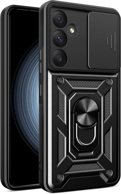 MobyDefend Hoesje - Geschikt voor Samsung Galaxy A35 - Pantsercase Met Draaibare Ring - Zwart
