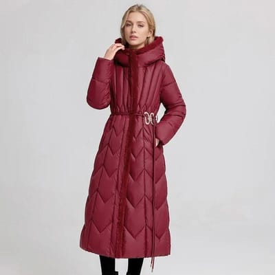 Dames Winter Donzen Katoenen Jas Lange Jas met Riem Nieuw Capuchon Zakken Rits Dik Warm Vrouwelijk Capuchon Gewatteerde Parka's M brown