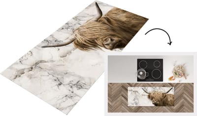 Keukenloper - Loper keuken - Schotse hooglander - Dieren - Marmer - 120x50 cm - Keukenloper vinyl