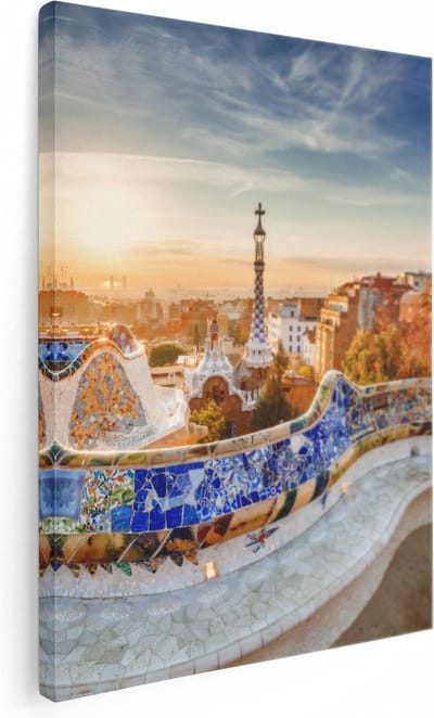 Artaza Canvas Schilderij Barcelona - 30x40 cm - Klein - Wanddecoratie Skyline - Muurdecoratie Mozaiek - Kamer Accessoires Zon