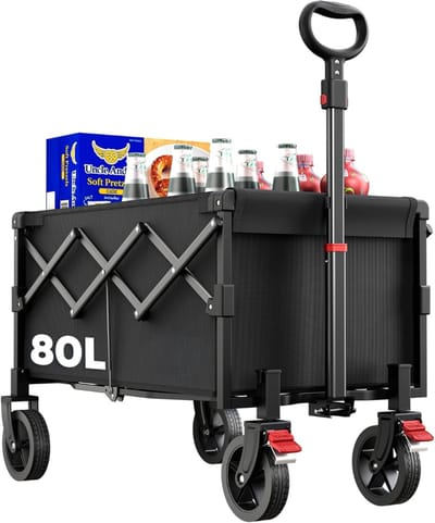 SNJY® Bolderkar Opvouwbaar - Strandkar - Boodschappenkar - Tot 100 KG - 80 Liter - 96D x 43B x 78,5H cm - Zwart