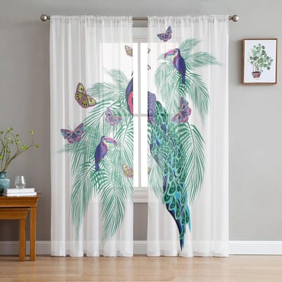 Pauwoogvlinder Kleurrijke Tule Gordijnen voor Slaapkamer Hal Woonkamer Decor Chiffon Gordijn voor Balkon Keuken Huis Gordijnen 135W x 114H(cm) white