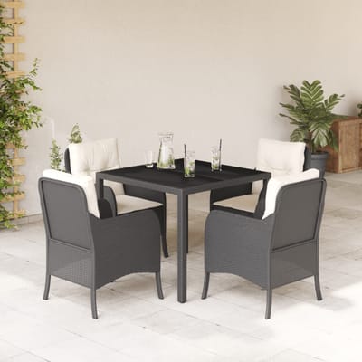 vidaXL - 5-delige - Tuinset - met - kussens - poly - rattan - zwart
