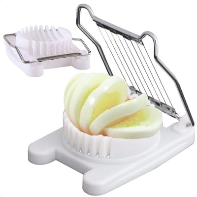 Cheqo® Eiersnijder RVS - Ei Snijder - Eisnijder - Perfect voor Plakken - 8x10x3 cm - Wit Keukenhulp