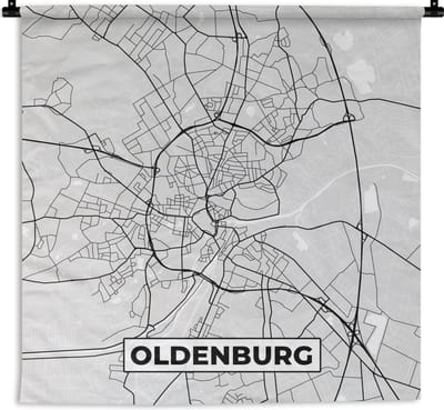 Wandkleed - Wanddoek - Kaart - Stadskaart - Duitsland - Oldenburg - Plattegrond - 180x180 cm - Wandtapijt