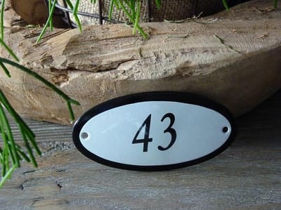 Emaille huisnummer 10x5 wit nr. 43