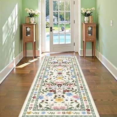 Tapis de couloir floral doux motif fleur botanique long tapis de chambre tapis de sol antidérapant lavable en machine cuisine décoration de la maison 60x180cm