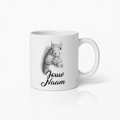Gepersonaliseerde Eekhoorn Mok – Cadeau met Naam en Schattige Handgetekende Dierillustratie