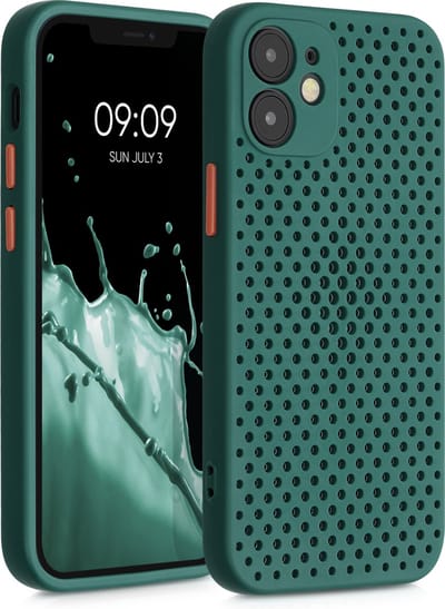 kwmobile hoesje geschikt voor Apple iPhone 12 mini - Telefoonhoesje in donkergroen - Siliconen case met hitteafvoer