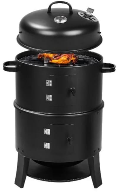 GRILLMEISTER Barbecue - Roken Stomen & Grillen! - 3 In 1 BBQ - Met Themometer - Robuuste Houtskool BBQ
