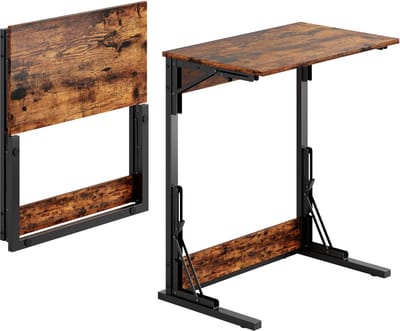 Bijzettafels - 60x37x71 cm - Set van 2 C-vormig en Inklapbaar - met Verstelbare Voeten - Metaal - Bruin