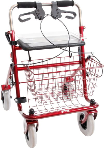 Rollator 43 cm zitbreedte - Premis Provo - Tot 120 kg - In hoogte verstelbaar - Voorzien van duwbeugel en drukrem - Loopparkeerrem bij een drukrem om veilig te zitten - Metallic Rood