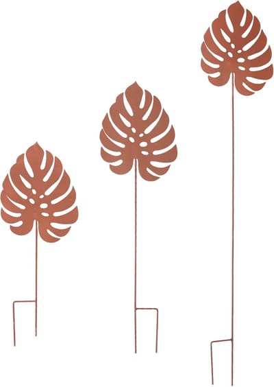 UNUS® Tuinstekers monsterabladeren in roestlook set van 3 - - Decoratie voor buiten - Tuin - Metaal - Tuindecoratie voor buiten -