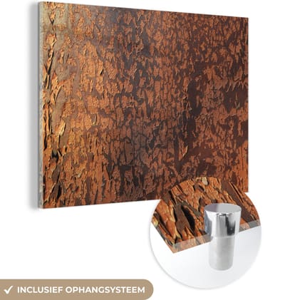 MuchoWow® Glasschilderij 120x90 cm - Schilderij acrylglas - Retro - Staal - Metalen - Roest - Foto op glas - Schilderijen