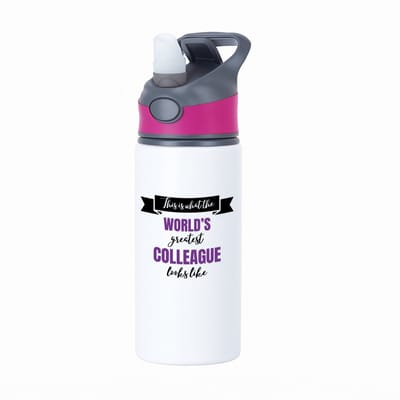 Hacebo® - World's best colleague waterfles met rietje roze - Collega - beste collega - werk - afscheidscadeau - verjaardagscadeau - water fles - 650ML