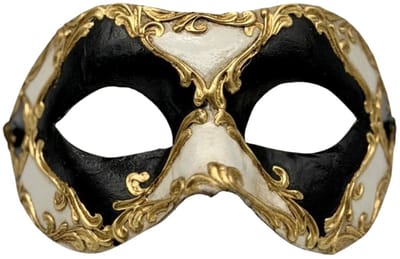Venetiaans masker - Handgemaakt zwart wit masker met gouden decoratie- carnaval masker zwart wit met goud - gala masker zwart wit met goud