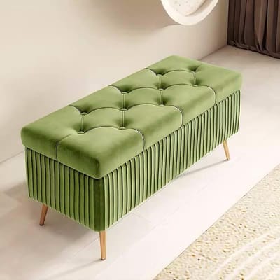 Opbergbank met Verborgen Compartiment - Ottomaan Poef - Schoenen Opbergen - Zachte Flanellen Zitting - 60 cm - Lichtgroen