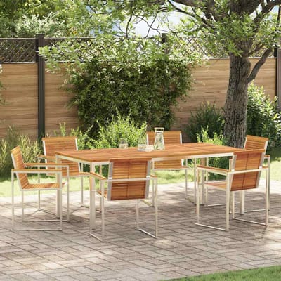 vidaXL - Tuin - Eettafel - Set - 7 - st - Massief - acaciahout - en - roestvrij - staal