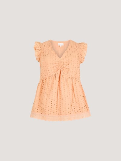 Cotton Broderie Ruffle Shoulder Top
