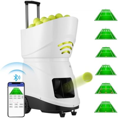 VEVOR Tennisbalmachine, Automatische draagbare tennisbalwerper, oefenwerper voor 150 ballen, tennistraining, 5 motoren, oefeningen met meerdere modi, meer dan 2 uur speeltijd, oplaadbare batterij, afstandsbediening via app