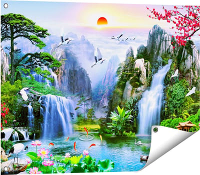 Gards Tuinposter Watervallen in de Bergen - Abstract - 80x60 cm - Tuindoek - Tuindecoratie - Wanddecoratie buiten - Tuinschilderij