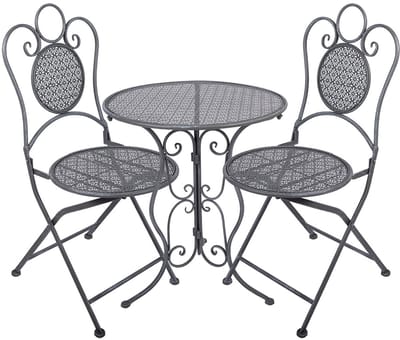 Clayre & Eef Bistroset Bistrotafel Bistrostoel 3-delig Ø 60x71 / 50x40x93 cm Grijs Metaal
