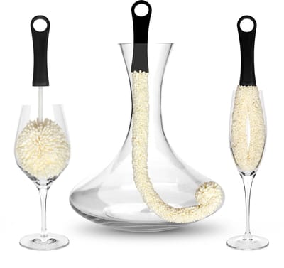 Dailygoody - Bar Amigos Set van 3 - Reinigingsborstels voor Glazen - Perfect voor Wijn en Champagne - Wit - Duurzaam Roestvrij Staal - Ideaal voor Gla