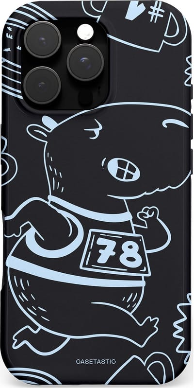 Casetastic hoesje geschikt voor Apple iPhone 16 Pro - MagSafe - Dubbellaagse bescherming - Capibara kampioen - Fashion Case - Zwart Grijs
