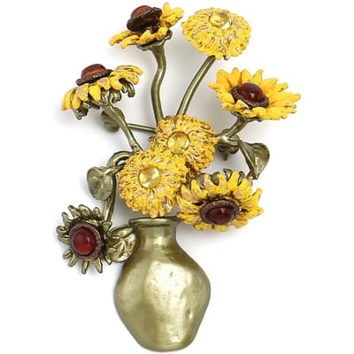 Broche tournesol Van Gogh en émail au design créatif, broche en vase de fleurs jaunes, accessoires de fête pour femme yellow