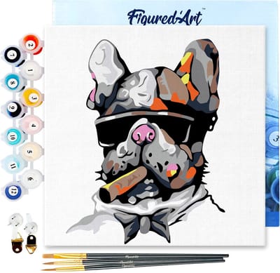 Figured'Art Mini Schilderen op Nummer Volwassenen 20x20cm met lijst Sigarenhond - Klein Formaat Creatieve Hobby Kit DIY Art Nummer Compleet