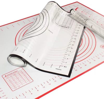 Siliconen bakmat, 60 x 40 cm, bakonderlegger, siliconen, bakpapier, werkmat met metingbakmat met deegsnijder voor fondant, koekjes, pizzadeeg, rood