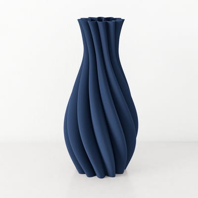 Fleuriek - Tafelvaas Blauw - H30 cm - Elegante vaas van gerecycled kunststof met gestreept patroon - Spiraal vaas voor zijden bloemen of droogbloemen