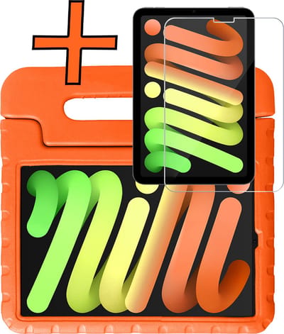 Hoesje - Geschikt voor Apple iPad Mini 7 (2024) - 8.3 inch - 7e Generatie - Met Screenprotector - Kinderhoes Shockproof Bumper - Kidsproof Case - Tablet Hoes - Kinder Hoes Cover - Oranje