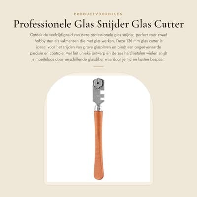 Dailygoods- Glas Snijder Professionele Roller - 6 Hardmetalen Snijwielen - Houten Handvat - Geschikt voor Snijdikte 4-10 mm - Slijtvast - Schone en Gladde Sneden - Glas Snijgereedschap