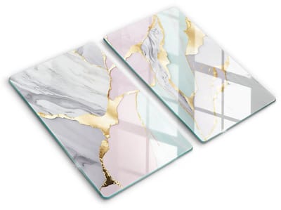 Wallfluent Spatscherm Keuken - Roze Spatbescherming Kookplaat - Set 2 Stuks 30x52 cm - Pastelmarmer Keuken Achterwand Bescherming - Natuurlijke patronen Rechthoekig Spatscherm Keuken