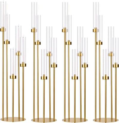 Vloerkandelaars Set - Hoge Kandelaars - Feestelijke Decoratie - 5-Armig Ontwerp - 994 Inch - Goud