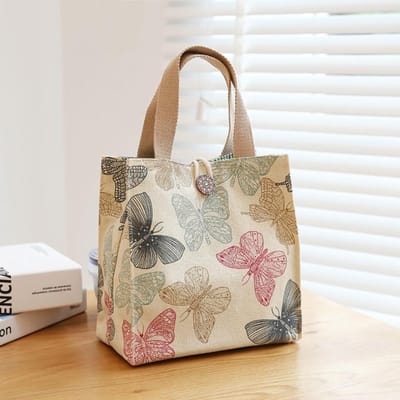 Bedrukte Vlinder Lunchtas Voor Vrouwen Meisje Grote Capaciteit Werk Voedselcontainer Tassen Draagbare Canvas Reis Picknick Lunchtassen S