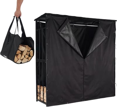 Dailygoods - Brandhoutrek met Dak en Beschermhoes - Waterdichte Houtopslag