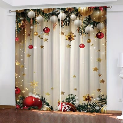 2 stuks Luxe Kerstgordijnen met Sneeuwman- en Boompatroon voor Woonkamer, Slaapkamer, Studeerkamer, Huisdecoratie, Vakantiehuisdecoratie W60H60(CM)x2PCS&HOOK